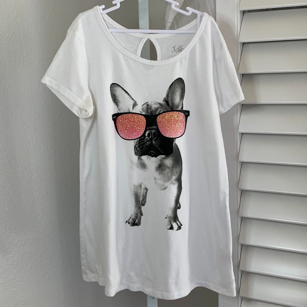 JUSTICE, Girls, French Bulldog T-Shirt, White, Size 12